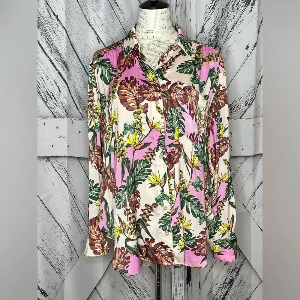 Free People Under The Palms Button Down long Shirt M